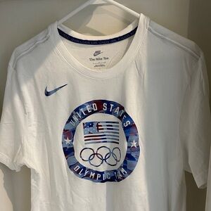 Nike White Olympic Team T-Shirt with Blue and Red Accents